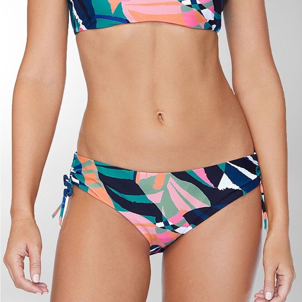 Blue and Pink Geometric Bikini with Artistic Side Ties